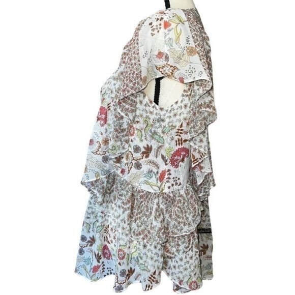 Matilda Jane Floral Ruffle Layered V-Neck Blouse With Sheer Sleeves Womens Small - Picture 3 of 14